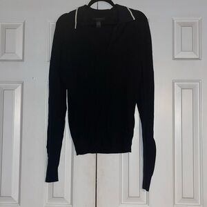 The Limited Stretch black with cream trim collar V neck sweater lightweight Med